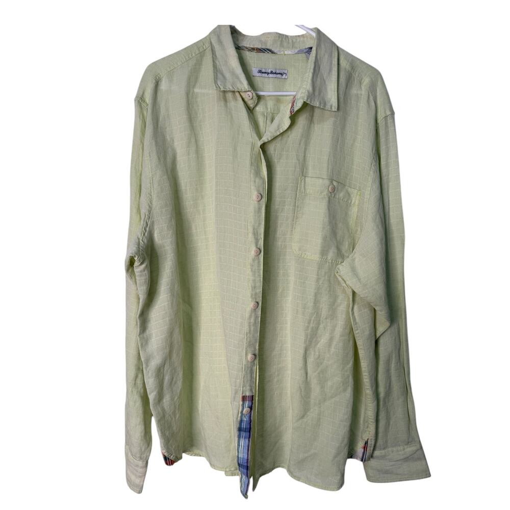 Tommy Bahama Mens Linen Blend XL Summer Beach Vacation Button Down Shirt Green